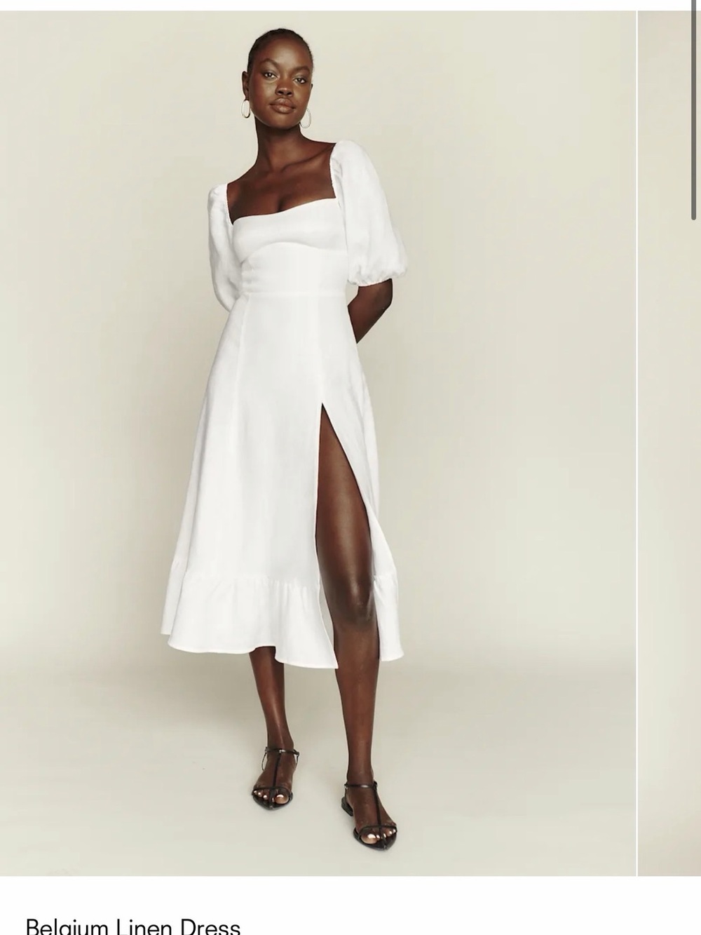 Reformation White Puff-Sleeve Midi Dress